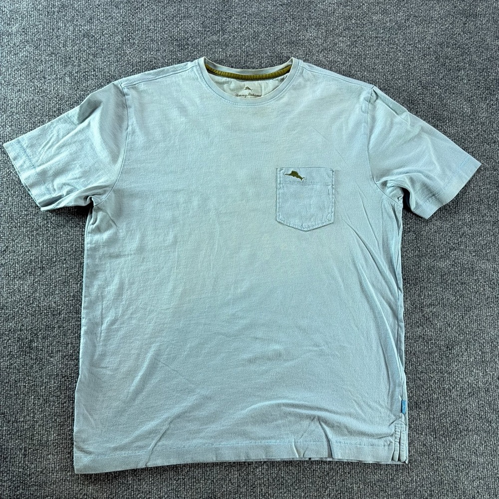 Tommy Bahama Relax Mens Small Light Blue Pima Cotton Pocket T-Shirt Marlin Logo
